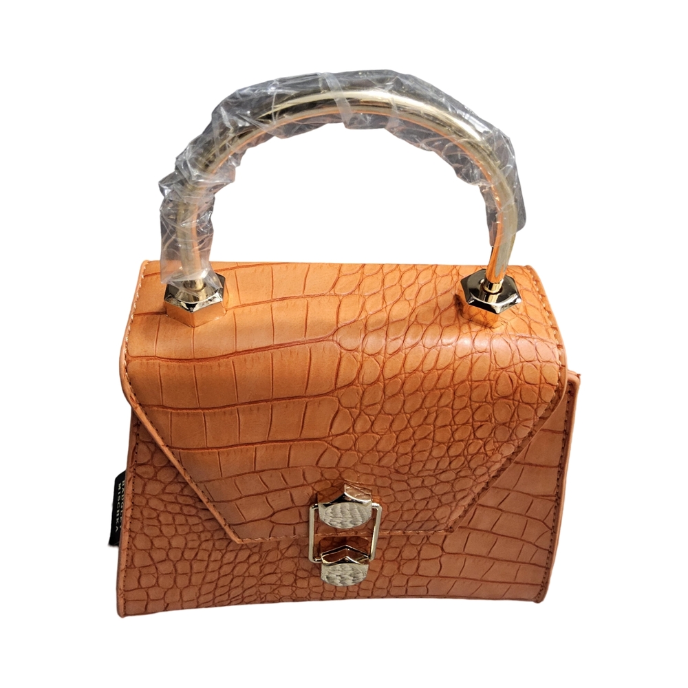 New Badgley Mischka Croco flap over crossbody bag in Orange - Picture 9 of 15